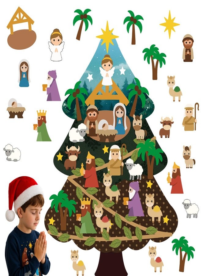 Mindsoft DIY Felt Christmas Tree Set for Toddlers 3 ft Felt Nativity Set for Kids with 20 Detachable Ornaments Christmas Wall Hanging Ornaments Decorations Party Favors Boys Girls Gifts - Image 1